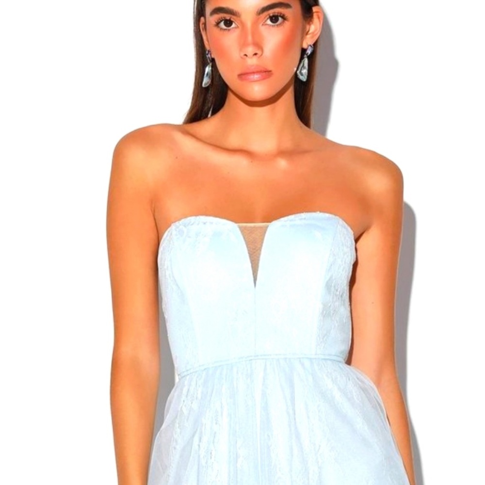Lulus Sweet Admiration Baby Blue Lace
Tulle Strapless Maxi Dress NEW!!!